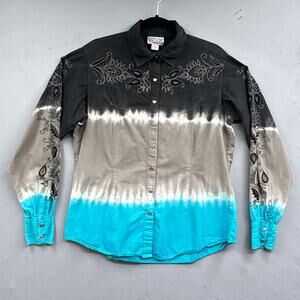 VTG Western Pearl Snap Shirt Lg Cowgirl Rodeo Ranch Rockabilly 90s Embroidered